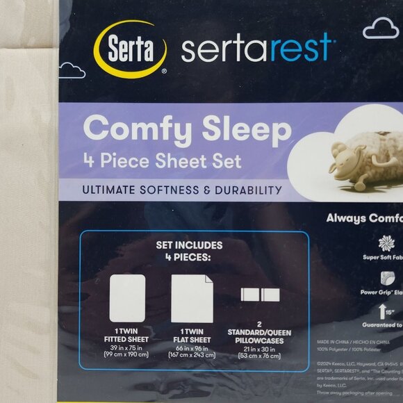 Serta SertaRest Comfy Sleep Sheet Set Sheets Secure Fit On Mattress Twin 4 pc - Picture 4 of 10